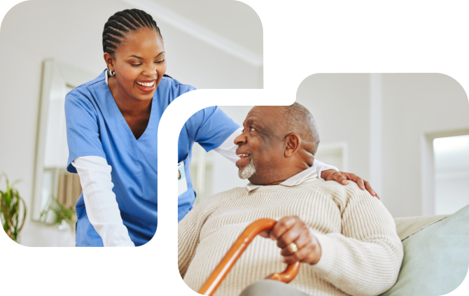 caregiver and senior smiling